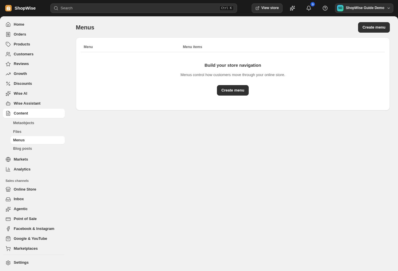 Lulu demonstration store: Open Content → Menus